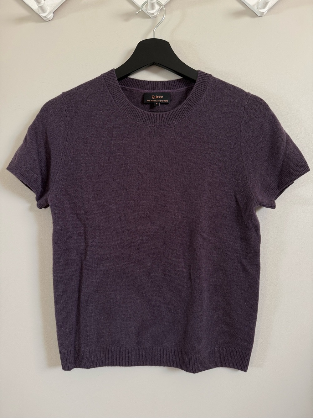 Quince Women's 100% Cashmere Crewneck Short Sleeve Sweater — Plum Purple, Size S